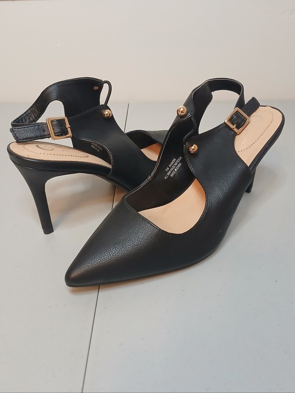 Black Faux Leather Pointed Toe Slingback High Heel Pumps 11W NWOT